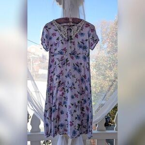 Vintage 80's Expressions Purple, Blue, & Green Floral Babydoll Dress